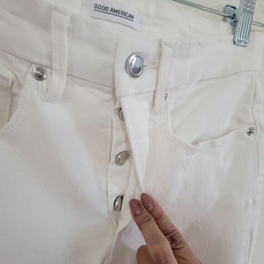 Good‎ American Good Boy Buttonfly Ripped Distressed Slit Jeans Sz 4 | 27 White - Picture 5 of 16